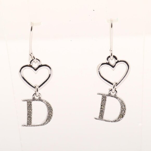 Dior Earrings with Heart 2.1g D Rhinestone - Picture 1 of 3